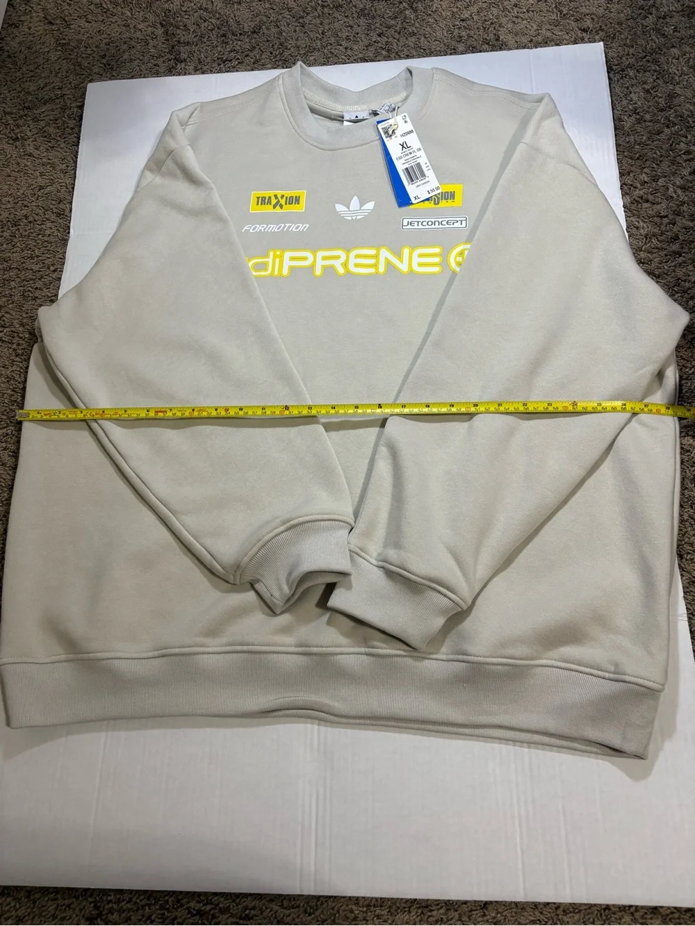 adidas Light Gray Crewneck Sweatshirt with Yellow Logo